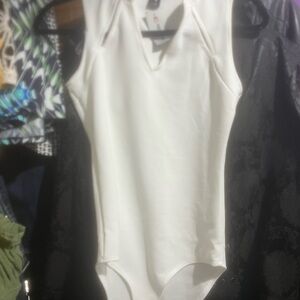White ribbed tank bodysuit doubles as top snap enclosure NWT never worn